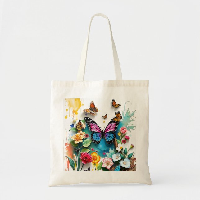 Bolsa Tote Jardim de Borboleta Vibrante | Design de Primavera (Frente)