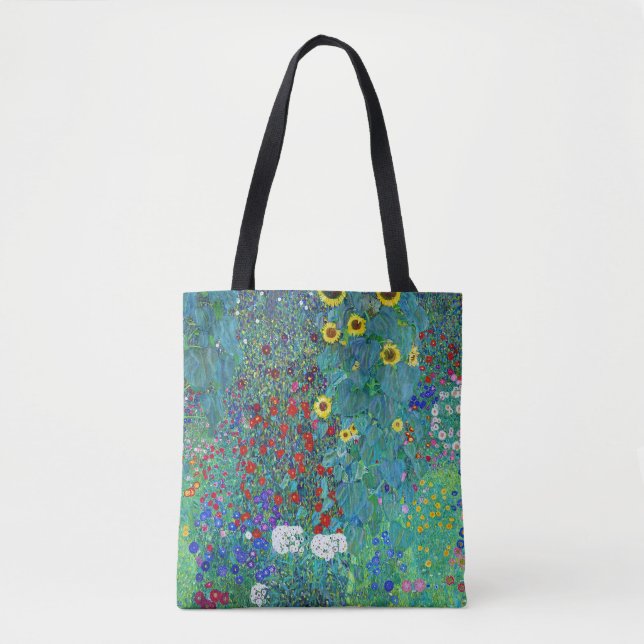 Bolsa Tote Jardim de fazenda com girassóis, Gustav Klimt (Frente)
