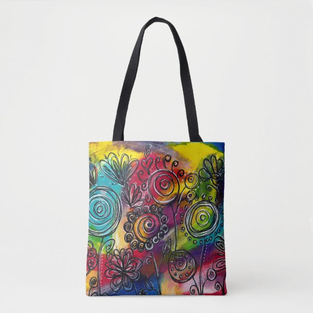 Bolsa Tote Jardim de Flor Colorida Whimsical (Frente)