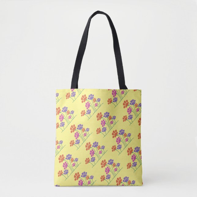 Bolsa Tote Jardim de Flor de Impressão Pawprint (Frente)