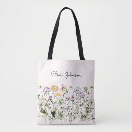 Bolsa Tote Jardim de Flores Silvestres com Nome Personalizado