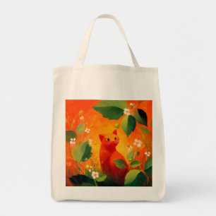 Bolsa Tote Jardim de Flores Silvestres de Gato Vermelho Capri