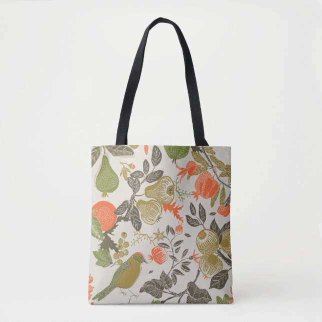 Bolsa Tote Jardim de fruta com pássaro. padrão sem falhas (Frente)
