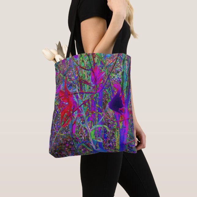Bolsa Tote Jardim de Lírios Cores de Arco-íris Abstrato Psico (Close Up)