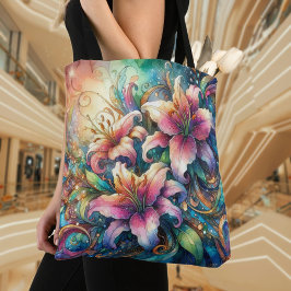 Bolsa Tote Jardim de Lírios em Aquarela Artística