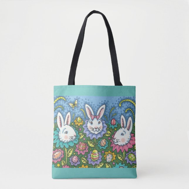 BOLSA TOTE JARDIM DE OVOS ORIENTADORES, FLORES DE COELHO DE B (Frente)