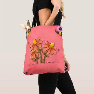 Bolsa Tote Jardim de Primavera cor-de-rosa e flores
