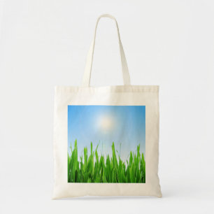 Bolsa Tote Jardim de Relva Verde com Desenho de Céu Azul