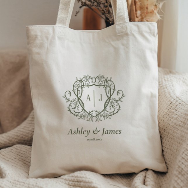 Bolsa Tote Jardim de Rosas Desenroladas com Crista de Monogra (Criador carregado)