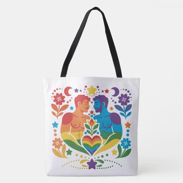 Bolsa Tote Jardim do Orgulho da Arte Popular Arco-íris (Frente)