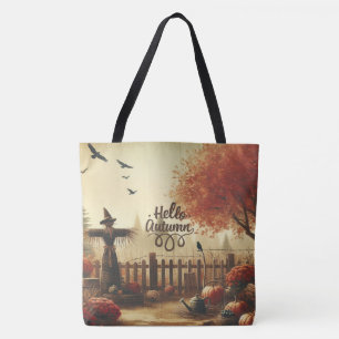 Bolsa Tote Jardim do outono e espantalho