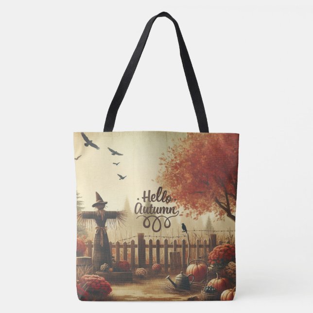 Bolsa Tote Jardim do outono e espantalho (Frente)