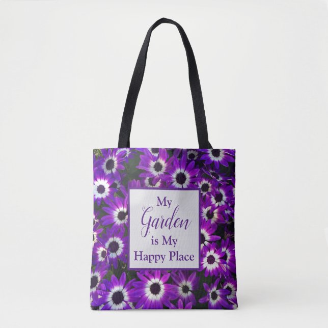 Bolsa Tote Jardim em Meu Lugar Feliz Flor Puro Brilhante (Frente)