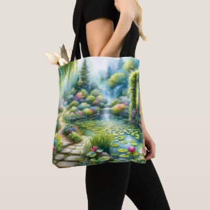 Bolsa Tote Jardim Encantado da Cachoeira e Lago de Lírios