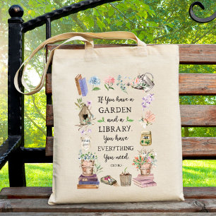 Bolsa Tote Jardim Floral de Cotação de Jardinagem e Bibliotec