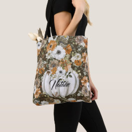 Bolsa Tote Jardim floral de safra fofinha monograma com Pumpk