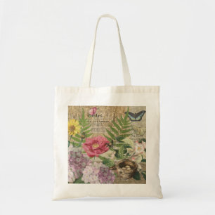 Bolsa Tote Jardim Floral Ninho de Pássaro Arte Flor Borboleta