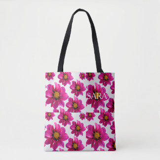 Bolsa Tote Jardim Floral Rosa Nome Personalizado Estampa Tota