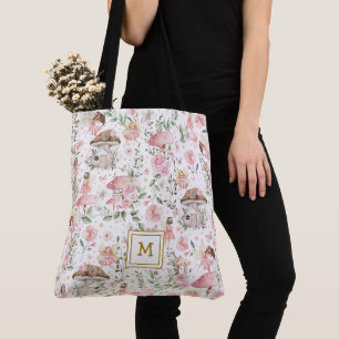 Bolsa Tote Jardim Floral Rosa-Rosa-Fada, Floresta Mágica