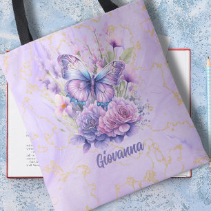 Bolsa Tote Jardim Florido de Borboleta Roxa