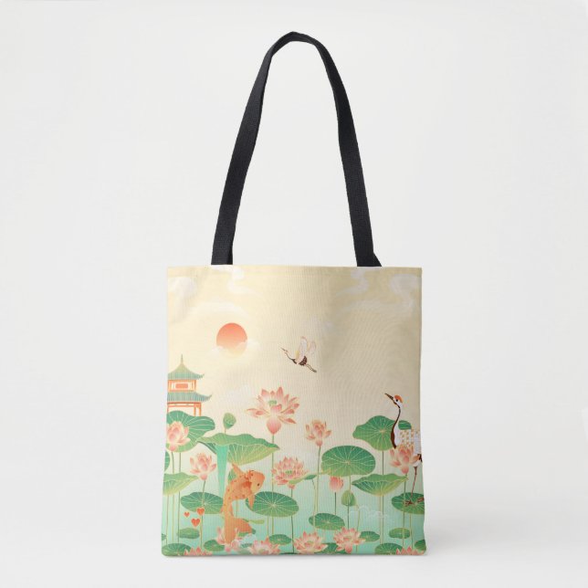 Bolsa Tote Jardim Japonês Koi Pond e Waterlily Art (Frente)