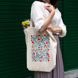 Bolsa Tote Jardim mágico - vermelho e turquesa