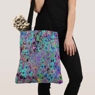 Bolsa Tote Jardim Roxo com Flores Alucinógenas Aquamarinas