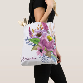 Bolsa Tote Jardim Roxo Floral Minimalista Noiva Personalizada
