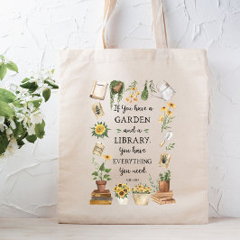 Bolsa Tote Jardinagem e Biblioteca Citação Girassol e Plantas