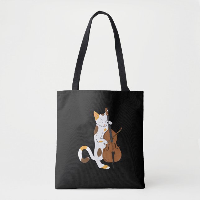 Bolsa Tote Jazz Cat Shirt Jogando Bass Instrumento para Kitte (Frente)
