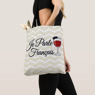 Bolsa Tote Je Parle Francais eu falo a boina do vidro de