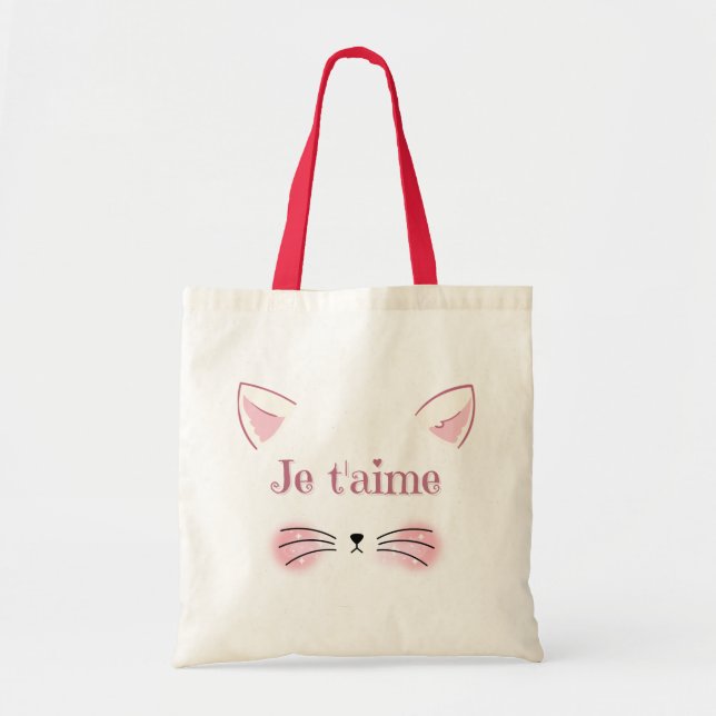 Bolsa Tote Je t'aime Pink Cat Face Tote Bag (Frente)
