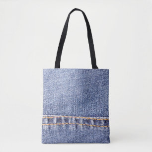 Bolsa Tote Jeans azuis costuram textura fechada. 