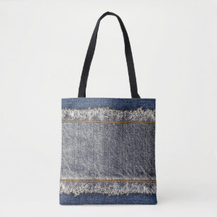 Bolsa Tote Jeans Azuis Denim: Patch Duplo Casual