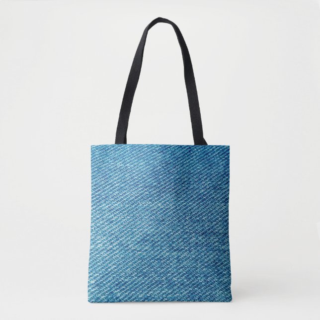 Bolsa Tote Jeans azuis simples, textura têxtil de denim| (Frente)