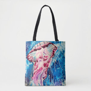 Bolsa Tote Jellyfish, aquarela colorida, arte do oceano