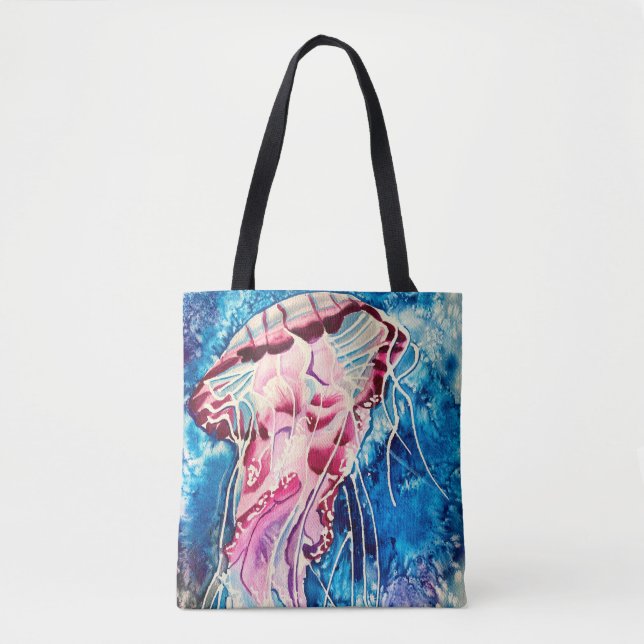 Bolsa Tote Jellyfish, aquarela colorida, arte do oceano (Frente)