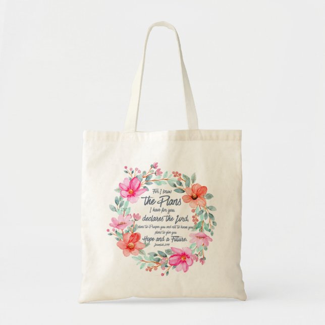 Bolsa Tote Jeremiah 29:11 Porque eu conheço os Planos Rosa Fl (Frente)