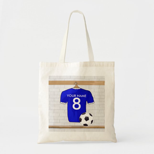 Bolsa Tote Jérsei de futebol branco azul personalizado do (Frente)