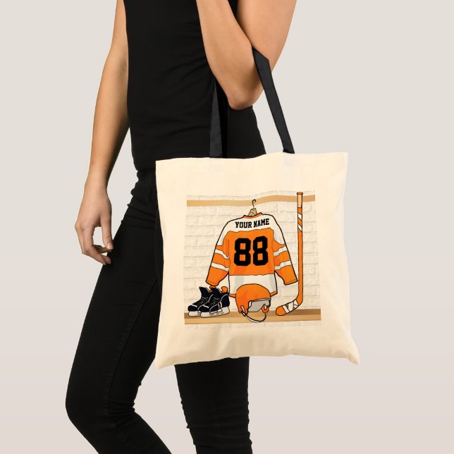 Bolsa Tote Jérsei de Hóquei em Gelo Laranja e Branco Personal (Frente (produto))
