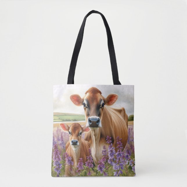 Bolsa Tote Jersey Cow e Calf Wildflower (Frente)