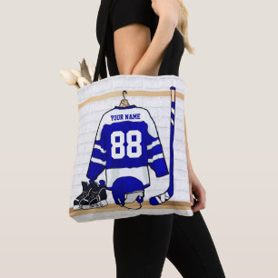 Bolsa Tote Jersey de Hóquei em Gelo Branco e Azul Personaliza
