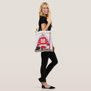 Bolsa Tote Jersey de Hóquei em Gelo Personalizado, Vermelho e