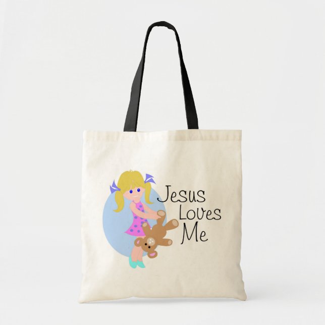 Bolsa Tote Jesus ama-me menina com urso (Frente)