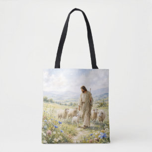 Bolsa Tote Jesus Bom Pastor Aquarela de Flores Silvestres