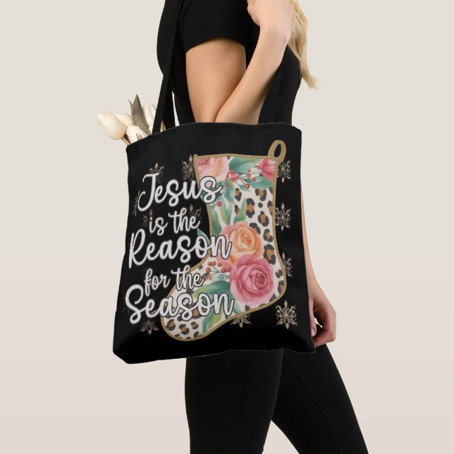 Bolsa Tote Jesus É a Razão da Época Meia Preppy (Close Up)