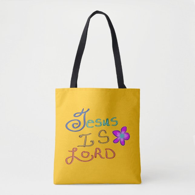 Bolsa Tote Jesus é LORD com nome personalizado de flor rosa (Frente)