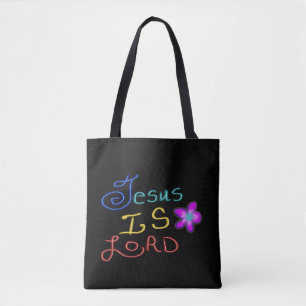 Bolsa Tote Jesus é SENHOR com Nome Personalizado e Flor Rosa