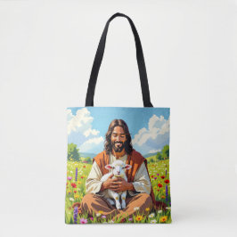 Bolsa Tote Jesus holding a Lamb | Religious Christian