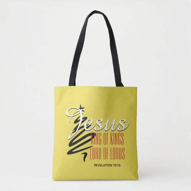 Bolsa Tote JESUS KING OF KINGS | Amarelo-cristão | Natal (Frente)